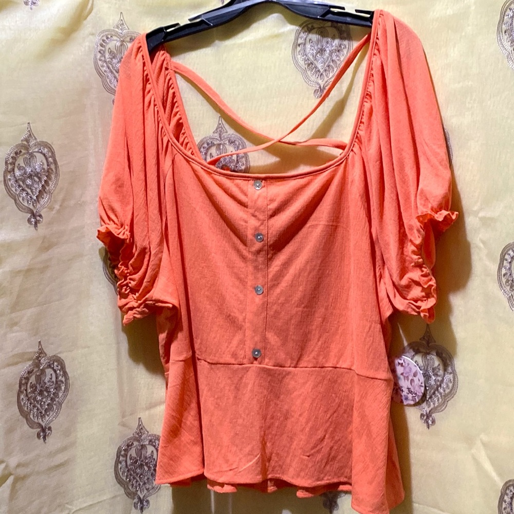 BWT LOVE & JOY ORANG, SCOOP NECKLINE, SHORT SLEEVE TOP SZ 3X